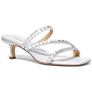 Michael Kors Women's Celia Embellished Kitten-Heel Slide Sandals Optic White 8